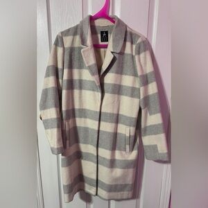 Atmosphere Gray & Cream Striped Wool-Blend Coat